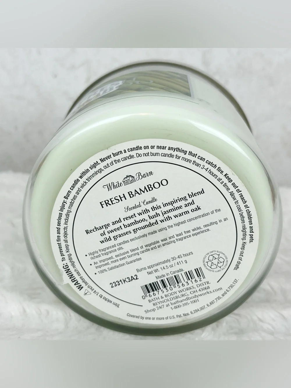 Rare White Barn Bath & Body Works Fresh Bamboo 3 Wick Candle 14.5 Oz Boho
